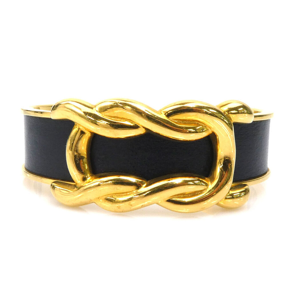 HERMES Black Leather Bracelet